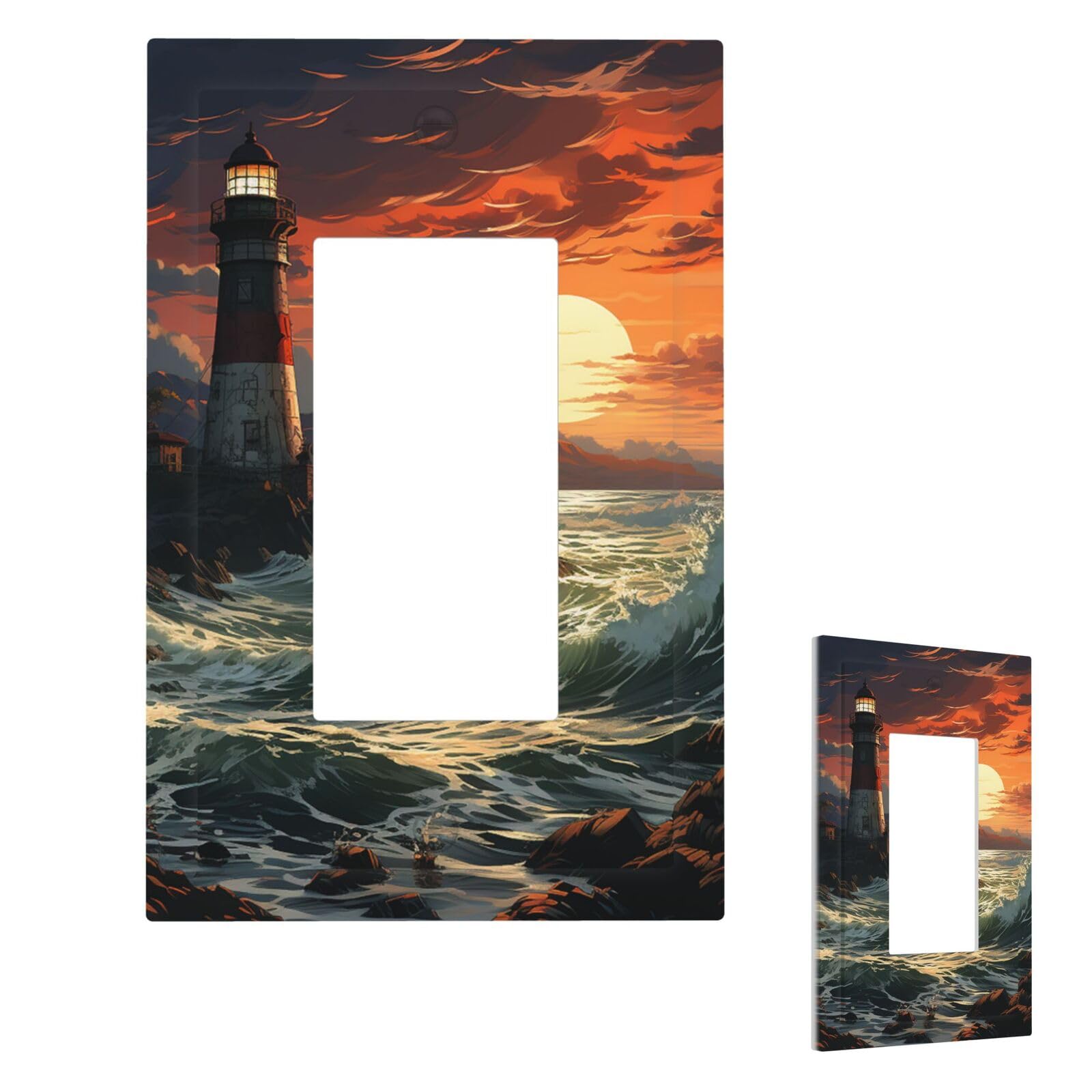 Fekiloot 1 Gang Lighthouse Wall Plate Cover Modern Decorative Light Switch Cover Unbreakable Receptacle Outlet Covers For Living Room Bedroom Home Decor