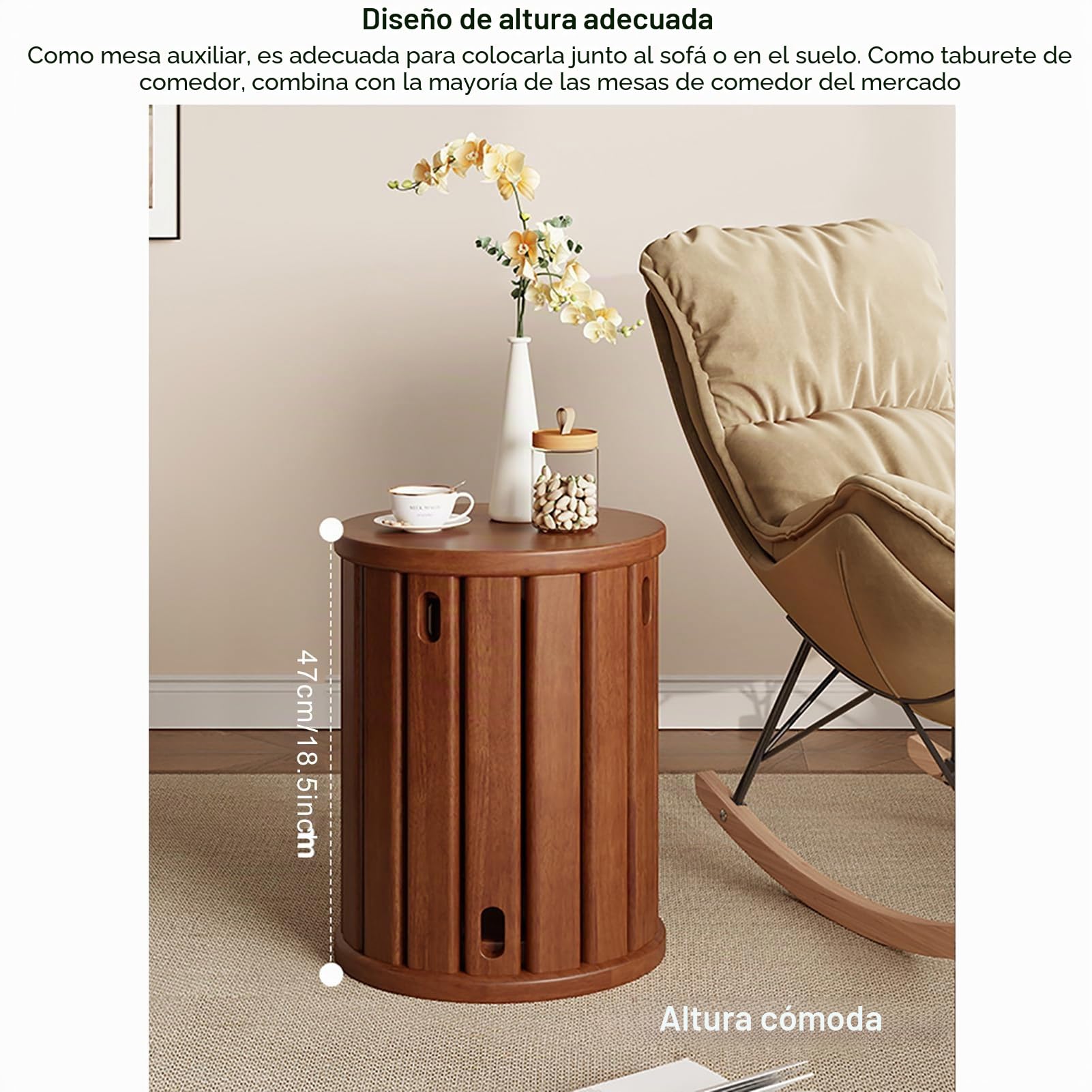 Taburetes apilables de madera, mesas auxiliares y auxiliares versátiles, para sala de estar y comedor