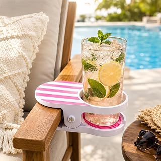 Clip‑On Cup Holder, Portable Universal Drink Holder Organizer for Beach Chairs, Desks, Pool, Camping, Outdoor & Patio Use, Pink