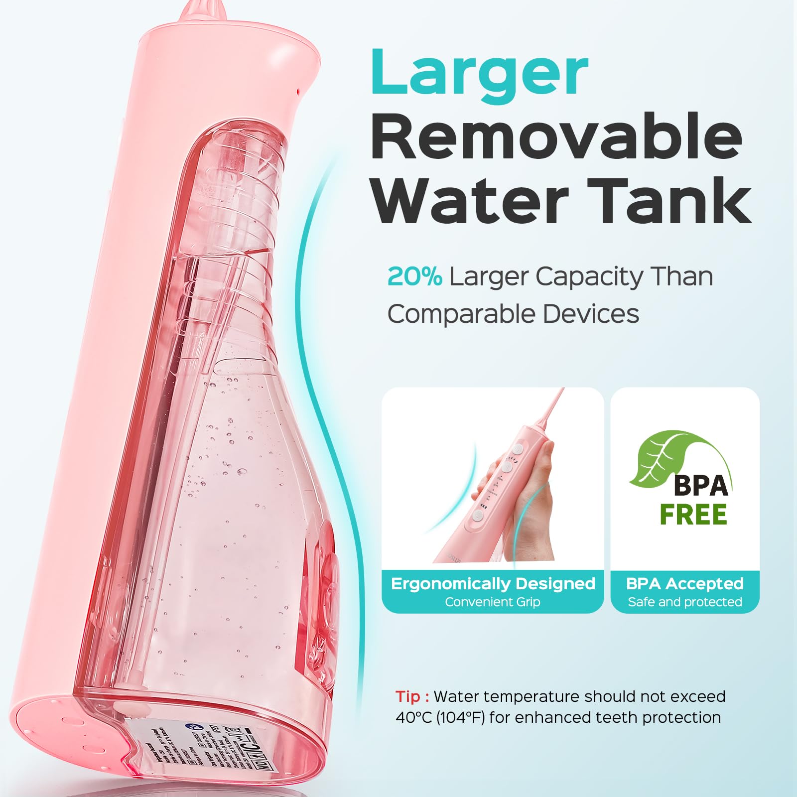 COSLUS ADA Water Flosser - 4 Modes, Pink -8 COSLUS ADA Water Flosser - 4 Modes, Pink -8