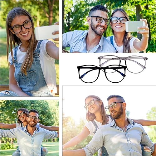 Miniatura 8 de Gafas de bloqueo de luz azul, paquete de 2 lentes falsos antifatiga ocular para juegos de computadora con lente transparente para mujeres y hombres