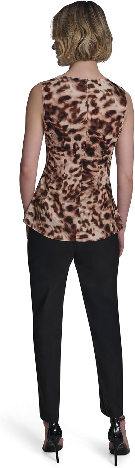 Halston Women's Sleeveless Animal Print Cotton Poplin Top