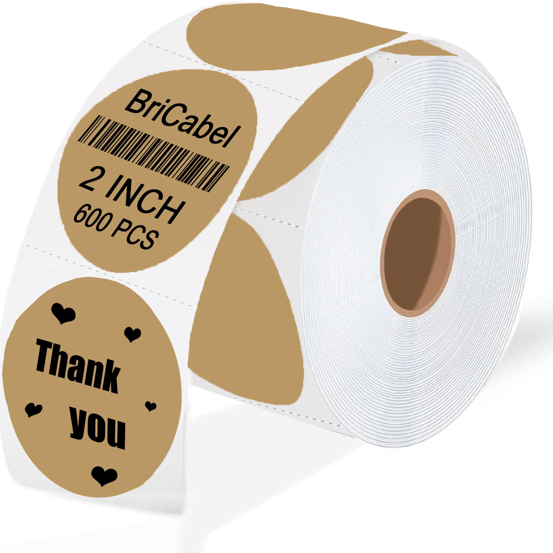 Photo 1 of 2 Inch Brown Round Thermal Labels,600 Labels/Roll, Self-Adhesive Circle Inventory Stickers, Multi-Purpose Round Roll Thermal Printing Stickers for Business and Domestic Use