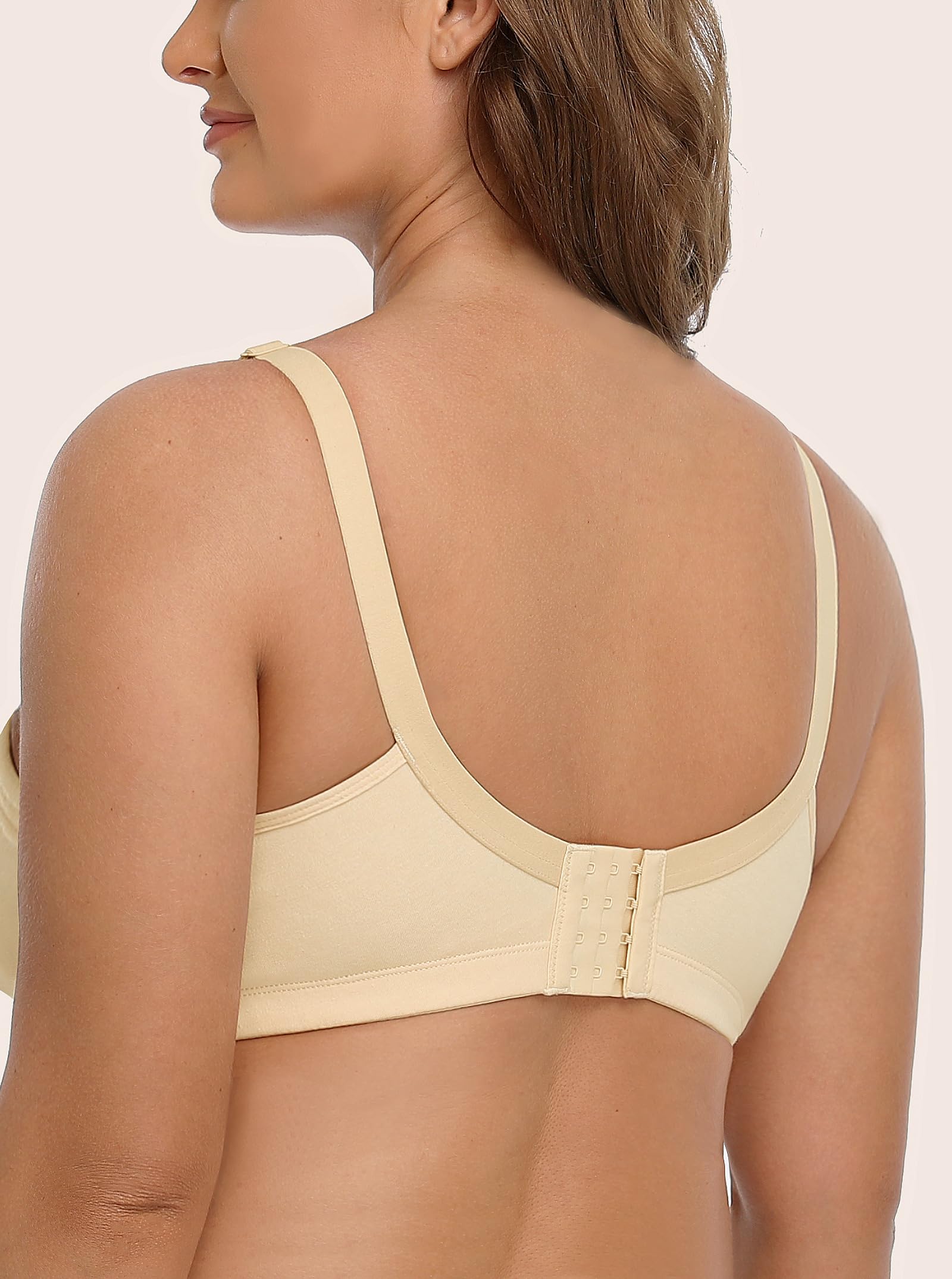 Baetty Soft Cotton Bras for Women Wirefree, Comfortable Bras for Women No Underwire, Support Wireless Bra for Women Full Coverage, Unlined Lace Womens Bra for Large Breasted Women - Beige 40D