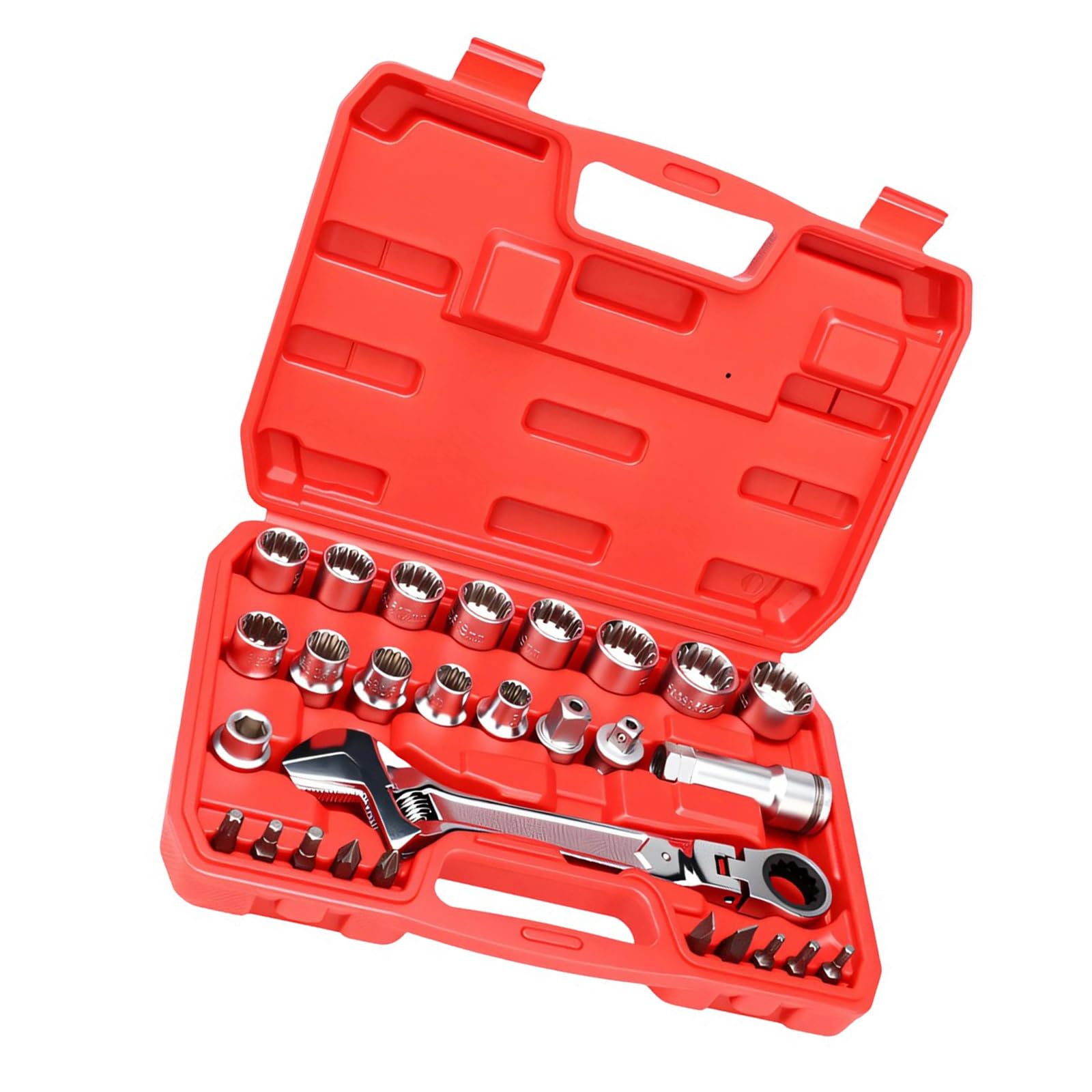 12 Point Antislip Socket Set with Bidirectional Ratcheting and Pass Through Covering 8mm to 24mm for Long Bolt Access in Tight Space Pass Through Socket Set