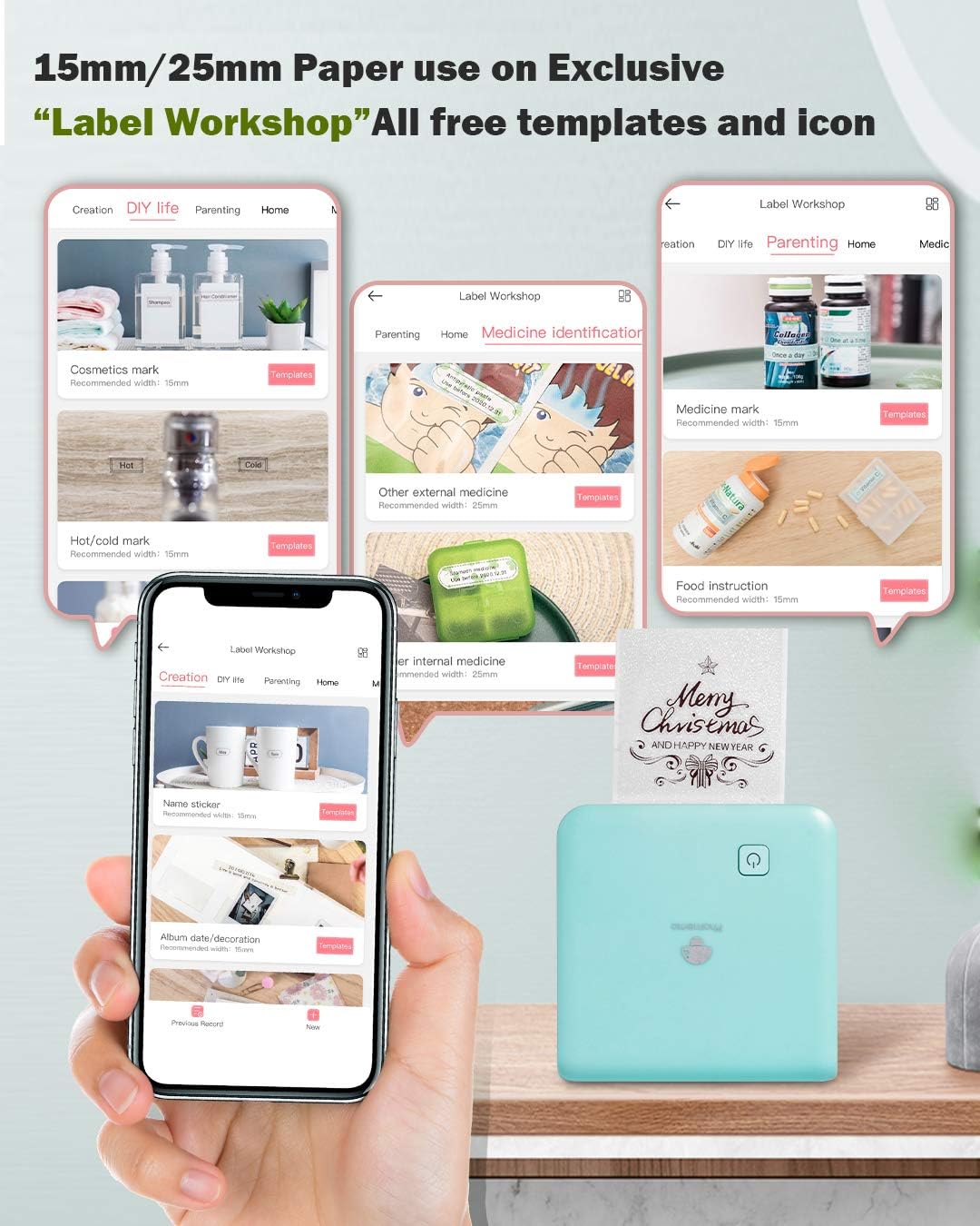 Phomemo Mini Sticker Printer- Print Pod 300dpi M02 Pro Mini Maker Pocket Thermal Bluetooth Printer Sticker Maker for Photo Printing,Study Notes, DIY Cards, List, Travel, Work and Study, Cyan - Image 7