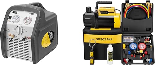 VIVOHOME Máquina portátil de recuperación de refrigerante de 110-120V AC 60Hz 34 HP y bomba de vacío HVAC de 13 HP 4.5 CFM y medidor de 4 vías con