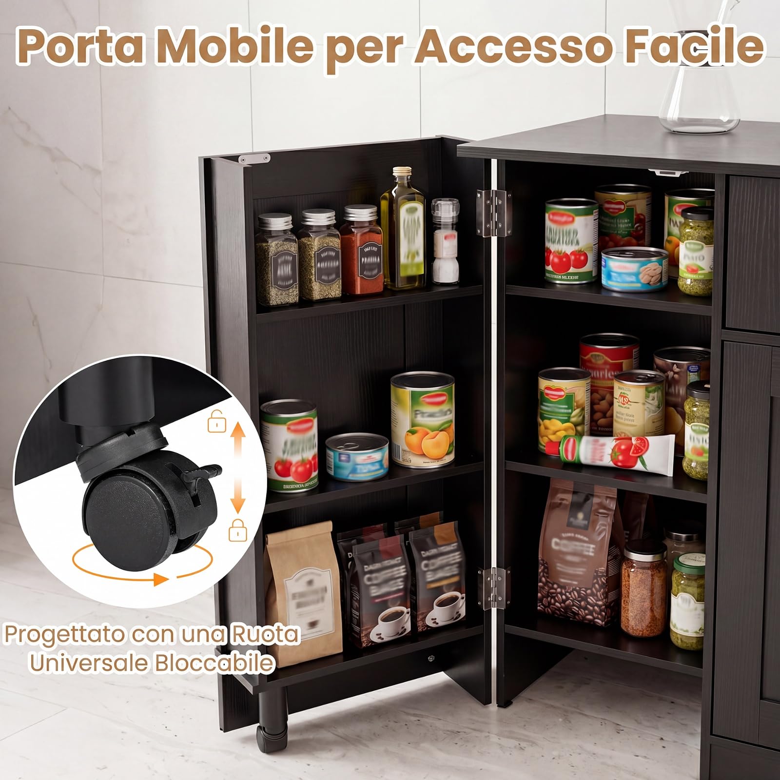 COSTWAY Credenza Buffet da Cucina in Legno, 105 x 40 x 83 cm (Nero) | Mobile Dispensa da Cucina con Cassetto, Ripiani, Anta Girevole con Ruota, Armadietto a 2 Ante, per Soggiorno e Sala da Pranzo