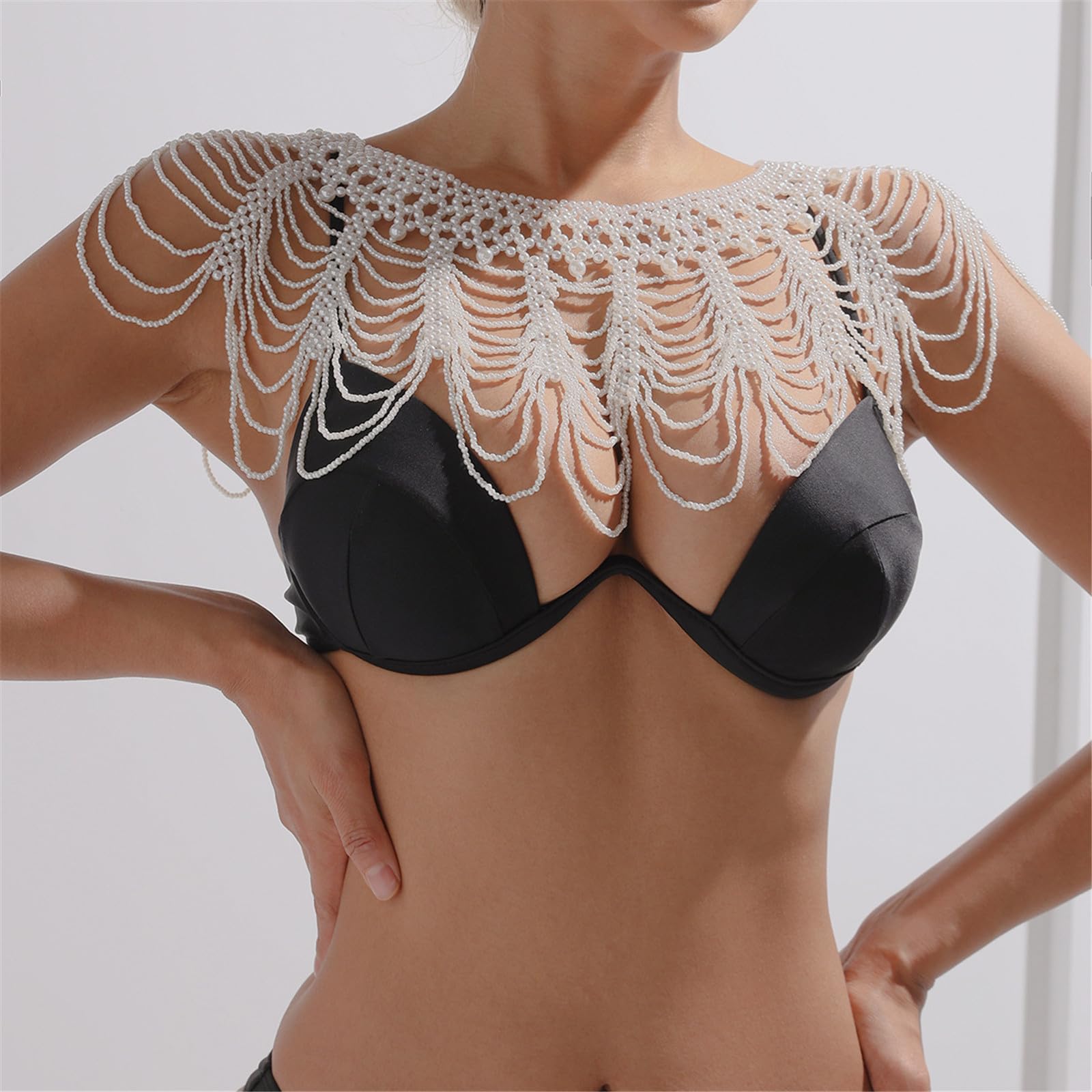 Künstlicher Perlenschal für Hochzeitskleid, modische Schulterkette für Cheongsam, eleganter Schulterwickel für formelle Anlässe, Party und Hochzeit, handgefertigter Schmuck