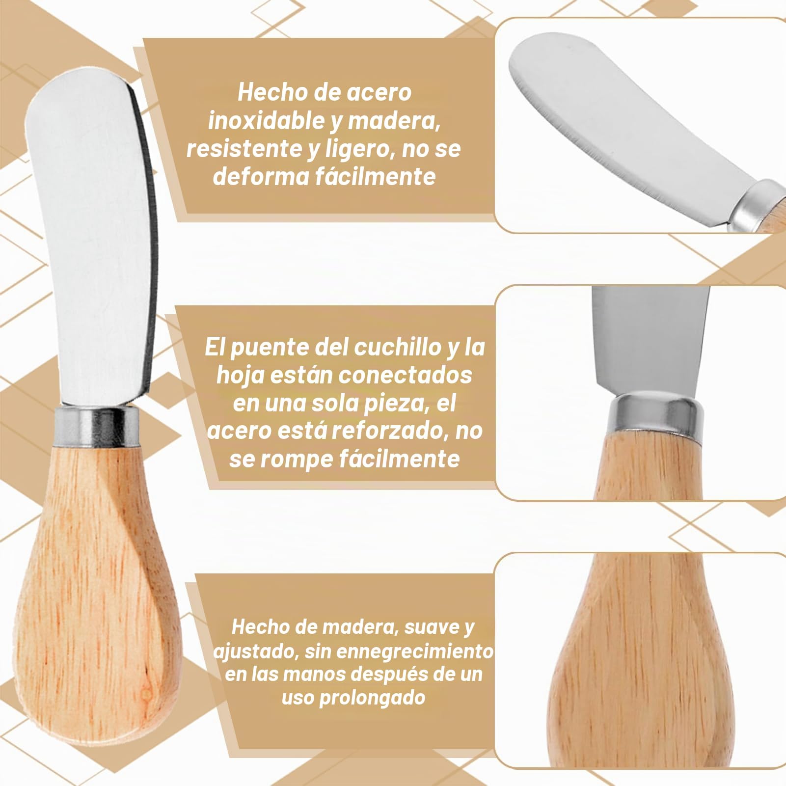 Pcsfoe Cuchillos de Mantequilla de Acero Inoxidable - Set de 6 Cuchillos para Mesa, Queso y Utensilios de Cocina