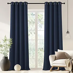NICETOWN Navy Blue Blackout Window Curtain for Doorway - Grommet Privacy Window Treatment Energy Saving Thermal Insulated Room Darkening for Bedroom (1 Panel, W46 x L90)