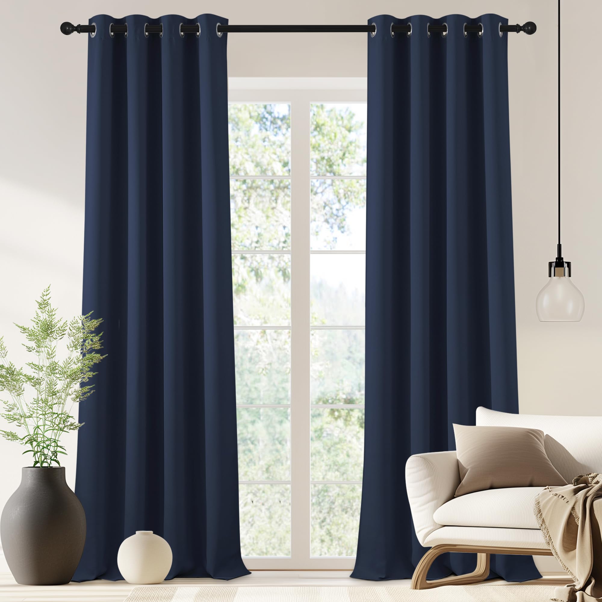 NICETOWN Navy Blue Blackout Window Curtain for Doorway - Grommet Privacy Window Treatment Energy Saving Thermal Insulated Room Darkening for Bedroom (