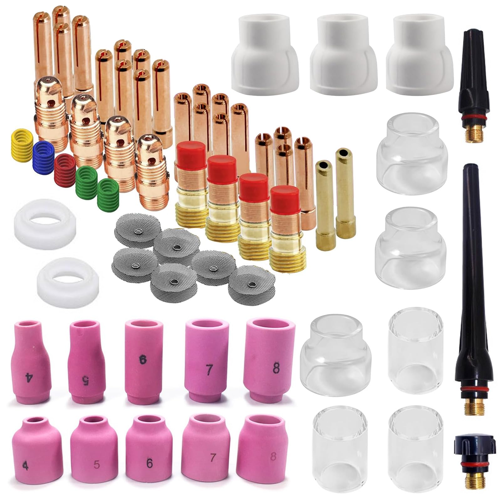 Kit buse en verre TIG WP17 WP18 WP26 Eagles - 90 pièces de soudage avec lentille à gaz 10/12#