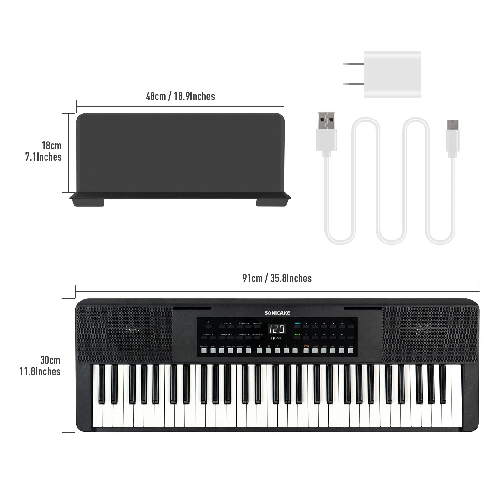 SONICAKE 61 tasti Piano Tastiera digitale per principianti Altoparlanti Bluetooth integrati, cuffie, 300 toni, 300 ritmi e 80 demo