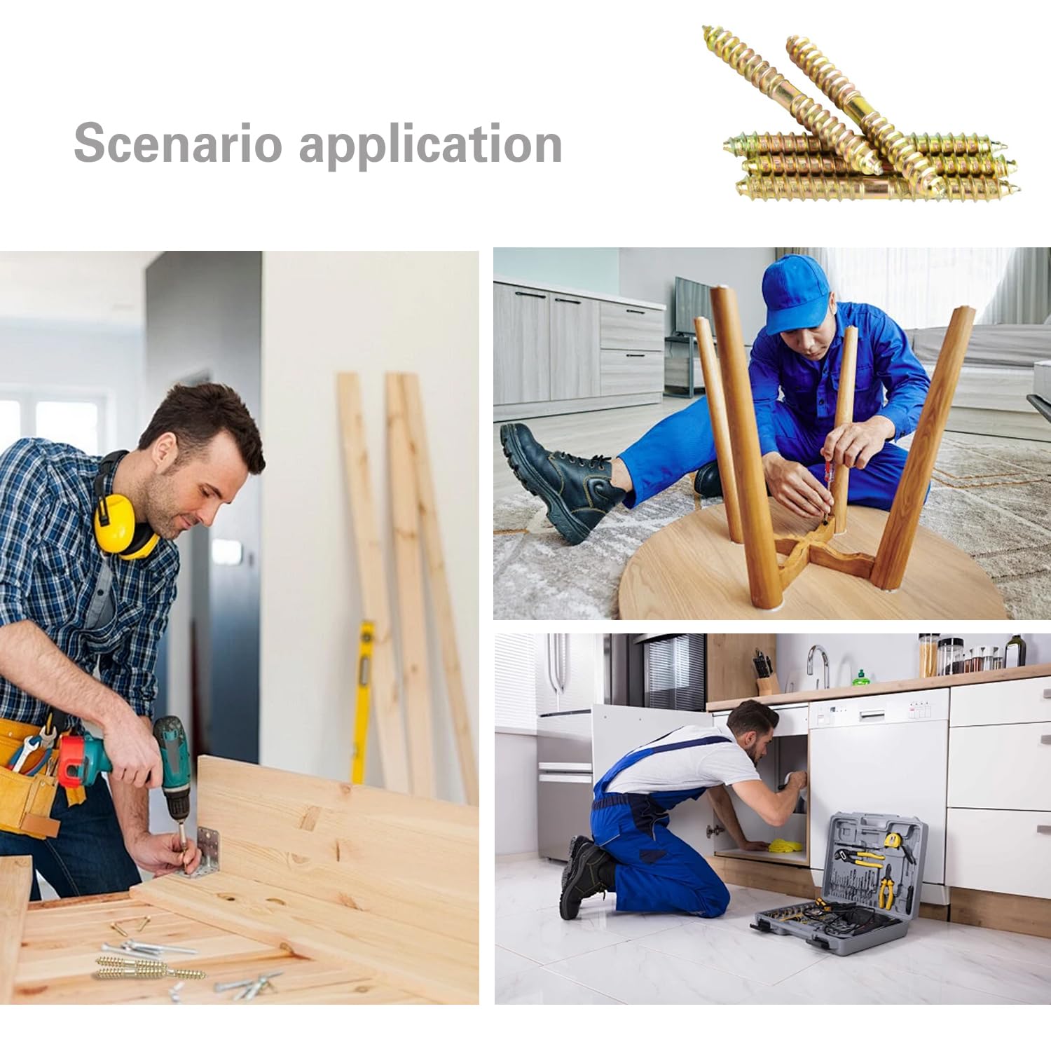 10 PCS 8 * 50mm Double Ended Screws,Hanger Bolts,Double Head Self-Tapping Screws,Double Threaded Screws,Double Head Wood to Wood Screws