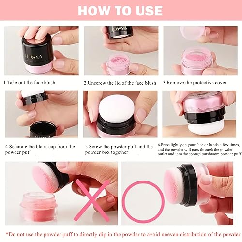 Miniatura 9 de ROUSE Rubor facial en polvo, maquillaje suave de hongos para mejillas, maquillaje de larga duración, acabado brillante (color melocotón)