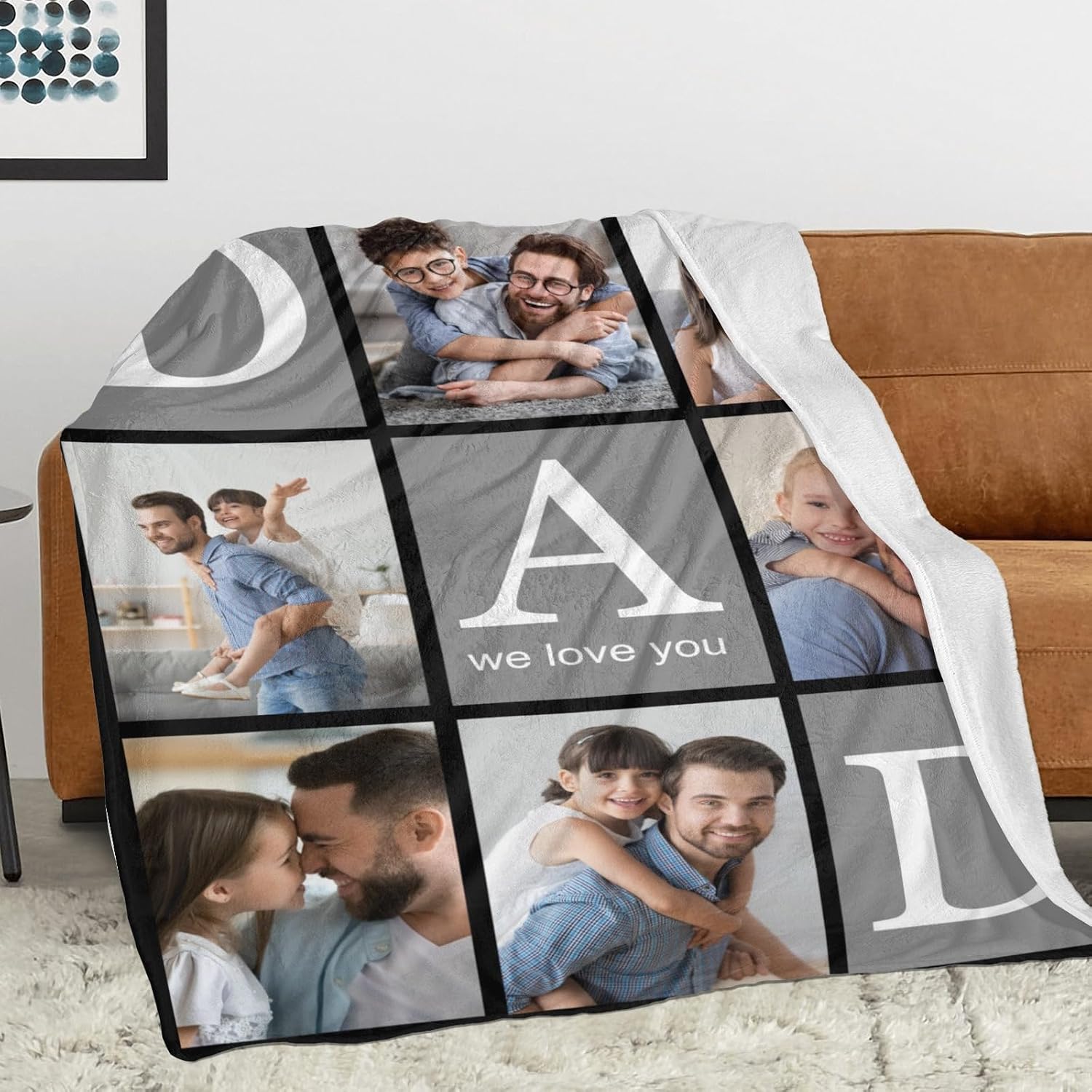 Artsadd Father's Day Blanket for Dad Father, Custom Blankets with Picture Text, Customized Throw Blanket for Dad Father, Made in USA