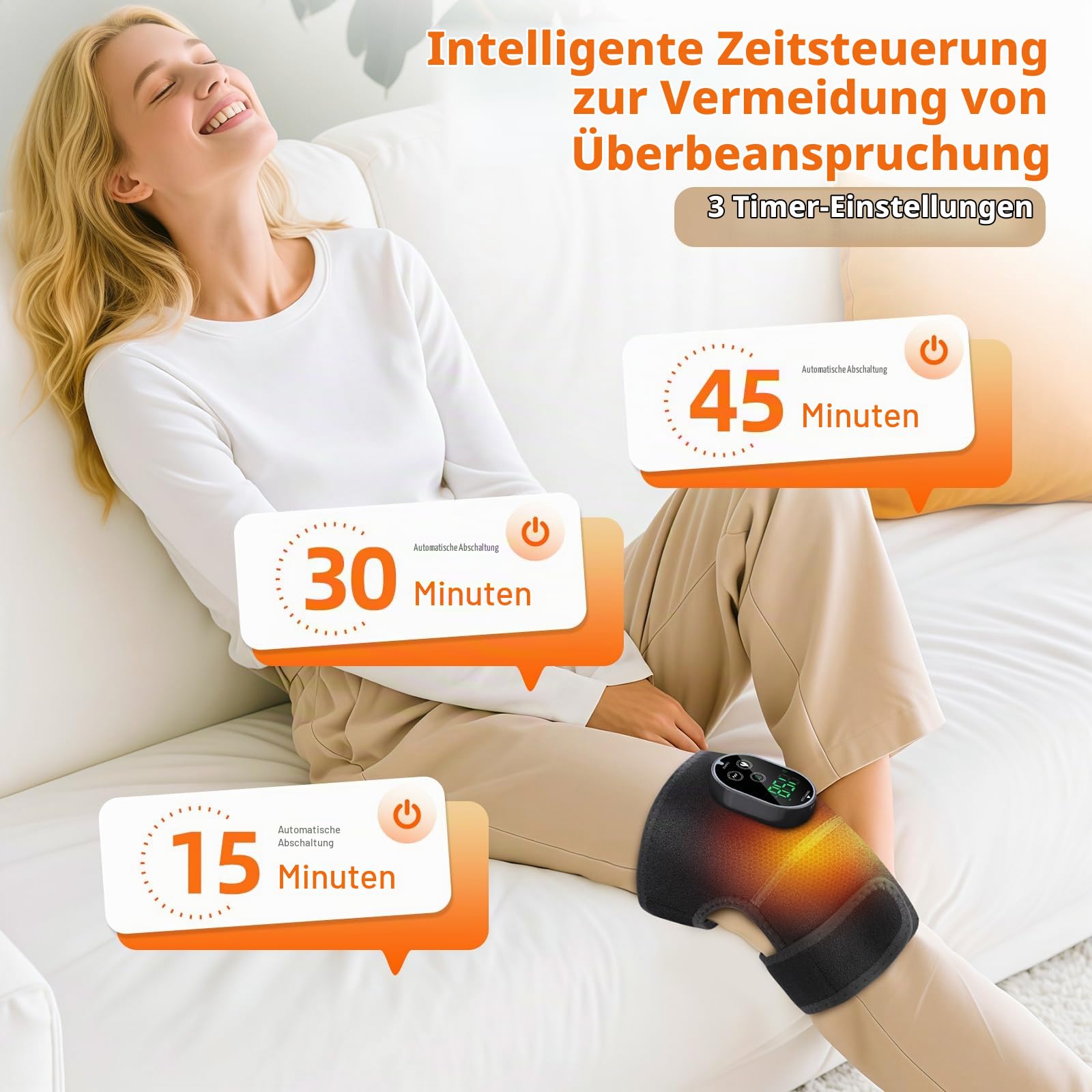 Knie Massagegerät Kabelloser mit 3 Vibration 6 Heizstufen 3 Timer Schwarz