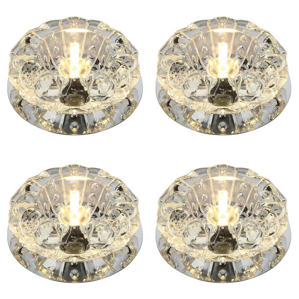 ITOSUI 4 Pack Crystal Led Downlight 4 Inch Ultra-Thin Led Crystal Ceiling Light 3W 5W Modern Recessed Ceiling Spotlights for Kitchen, Living Room,Corridor 3000K/6000K-3w-6000K