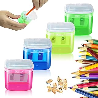 4 Pcs Manual Pencil Sharpeners, Colorful Compact Dual Holes Pencil Sharpeners, Portable Manual Pencil Sharpener for Kids & Adults for Travel School Office