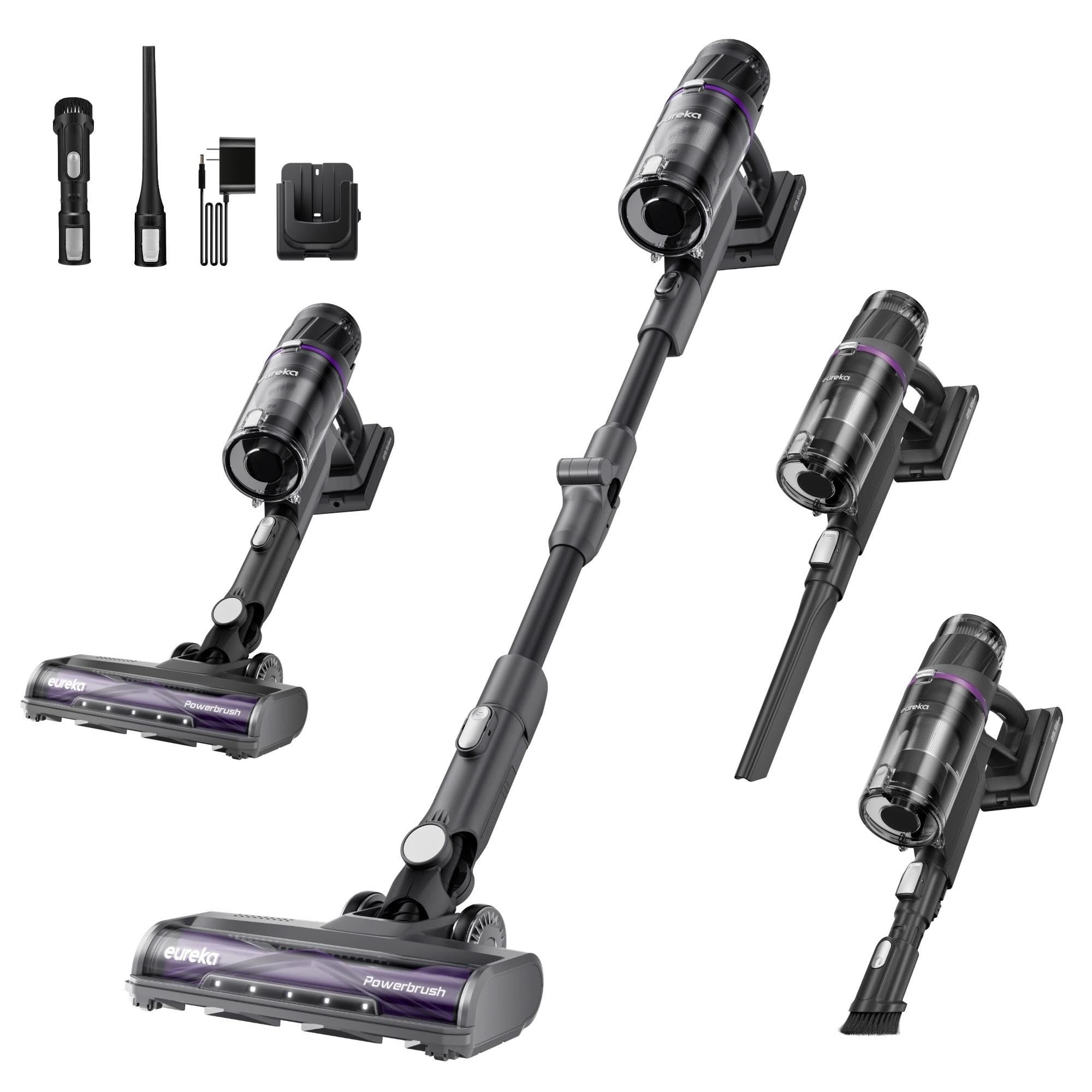 EUREKA ReactiSense 530 Escoba Aspiradora sin Cable 550W 38k Pa Aspirador Escoba Ligero con Tubo Plegable, Portatil y Versátil, 4 funciones en 1, Autonomía 60 min, Iluminación para Suelo Duro, Alfombra