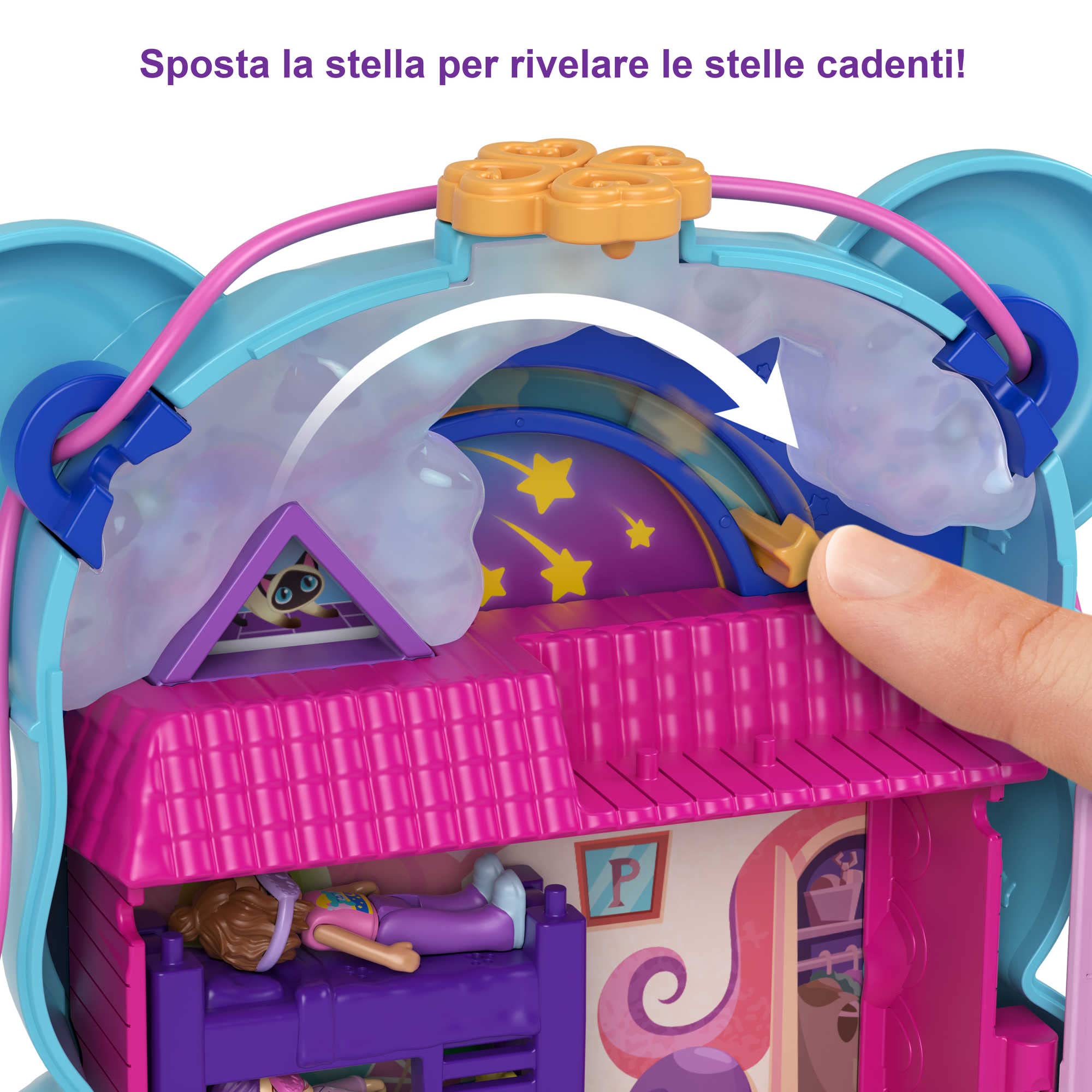 Polly Pocket Teddy Bear Purse - PlaySet con 2 Mini Bambole - Tema Pigiama Party - 16 Accessori - Area Piscina - Regalo per Bambini dai 4 Anni, HGC39