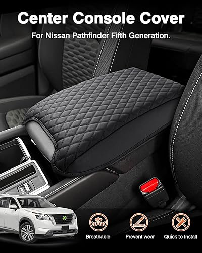 Miniatura 2 de Shademax Funda de consola central, ajuste personalizado para Nissan Pathfinder 2023 2022, funda de cojín para reposabrazos de piel sintética,