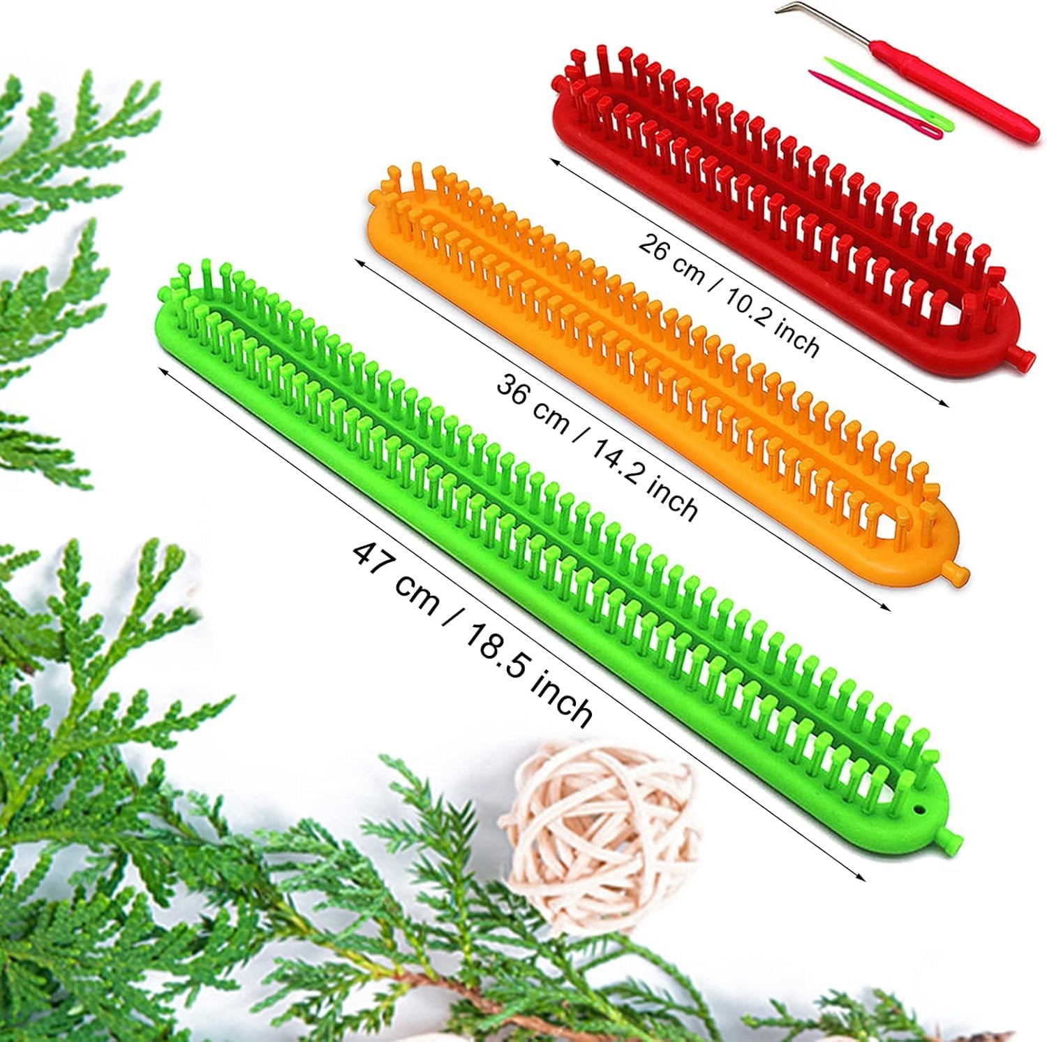 Katech Strickrahmen, 3 Dichter Zahn Knitting Loom Set mit Haken und Wolle Nadel, Lange Strickrahmen für Socken Mützen Schals Pullis, Klassischen Strickliesel