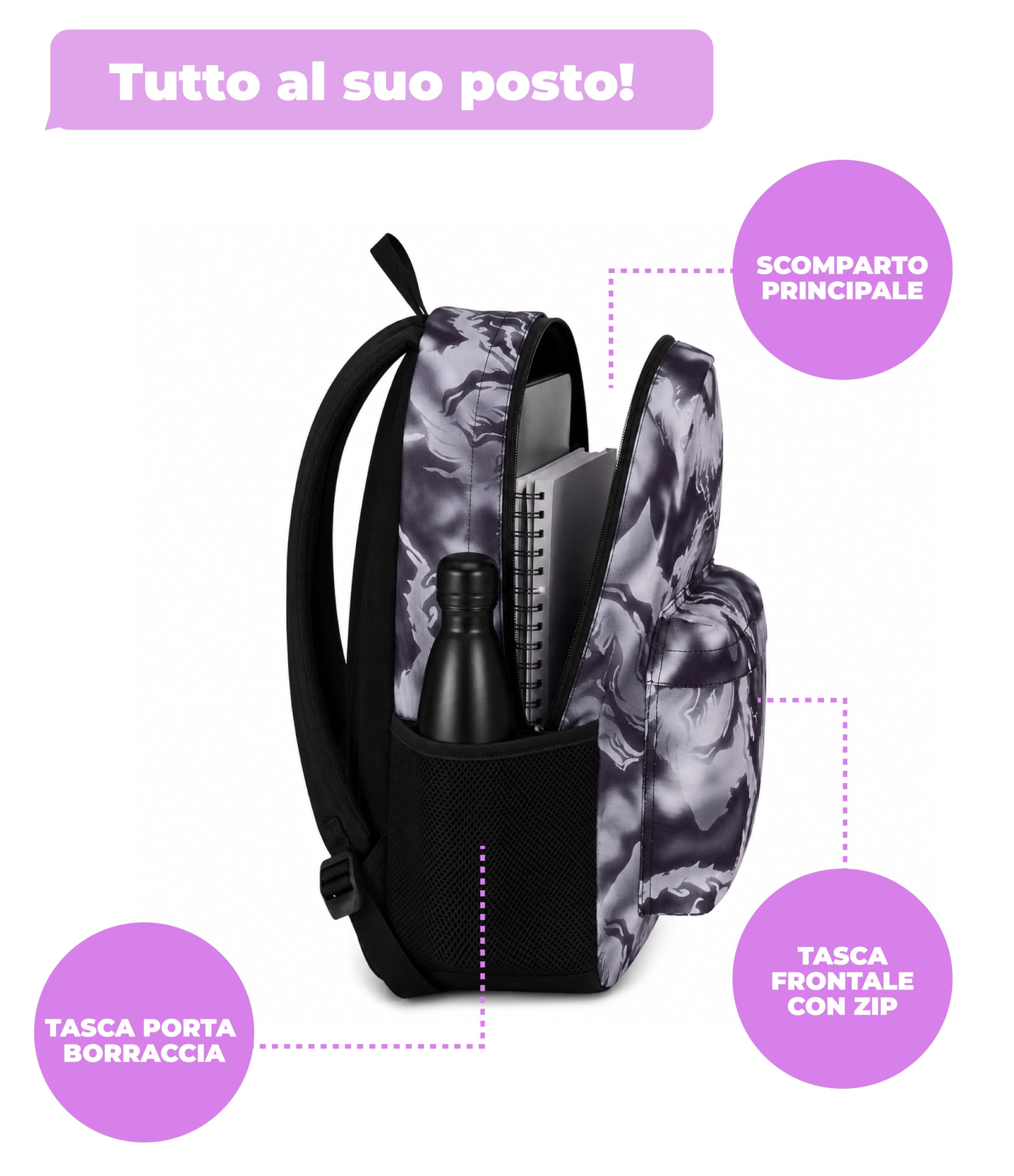 Seven Zaino Scuola Elementare Bambino, Scuola Media Ragazzo, Ischoolpack, Powerbank incluso, Scomparto PC, grigio scuro