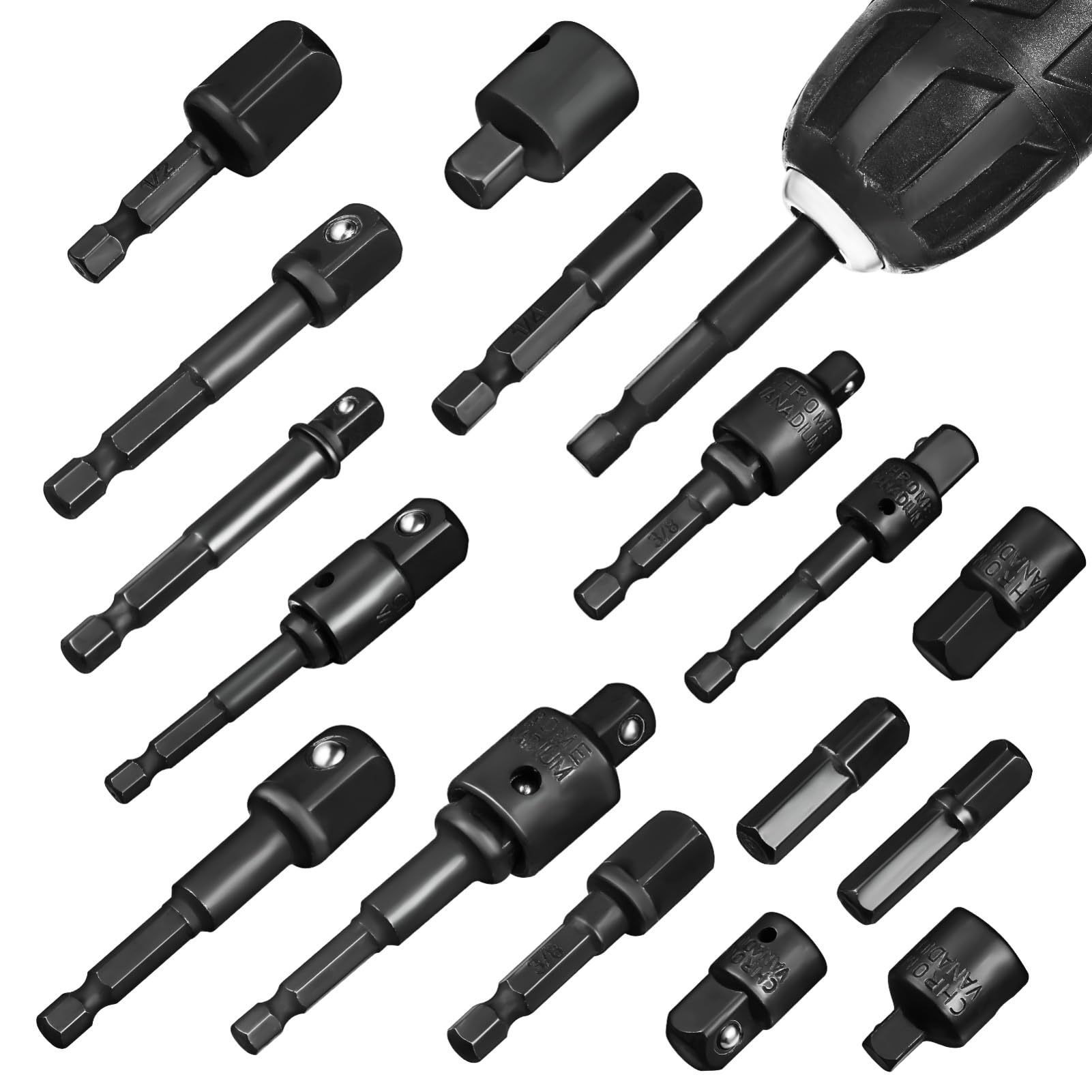 Adaptateur de douille chrome-vanadium GARVALON avec extension et réducteur pour perceuse