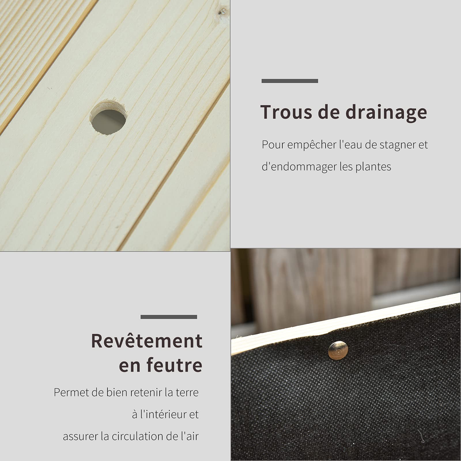 Outsunny Jardinière sur Pieds Carré Potager sur roulettes | Étagère, Inserts d'Irrigation, Feutre de Drainage Inclus, Bois Massif Sapin