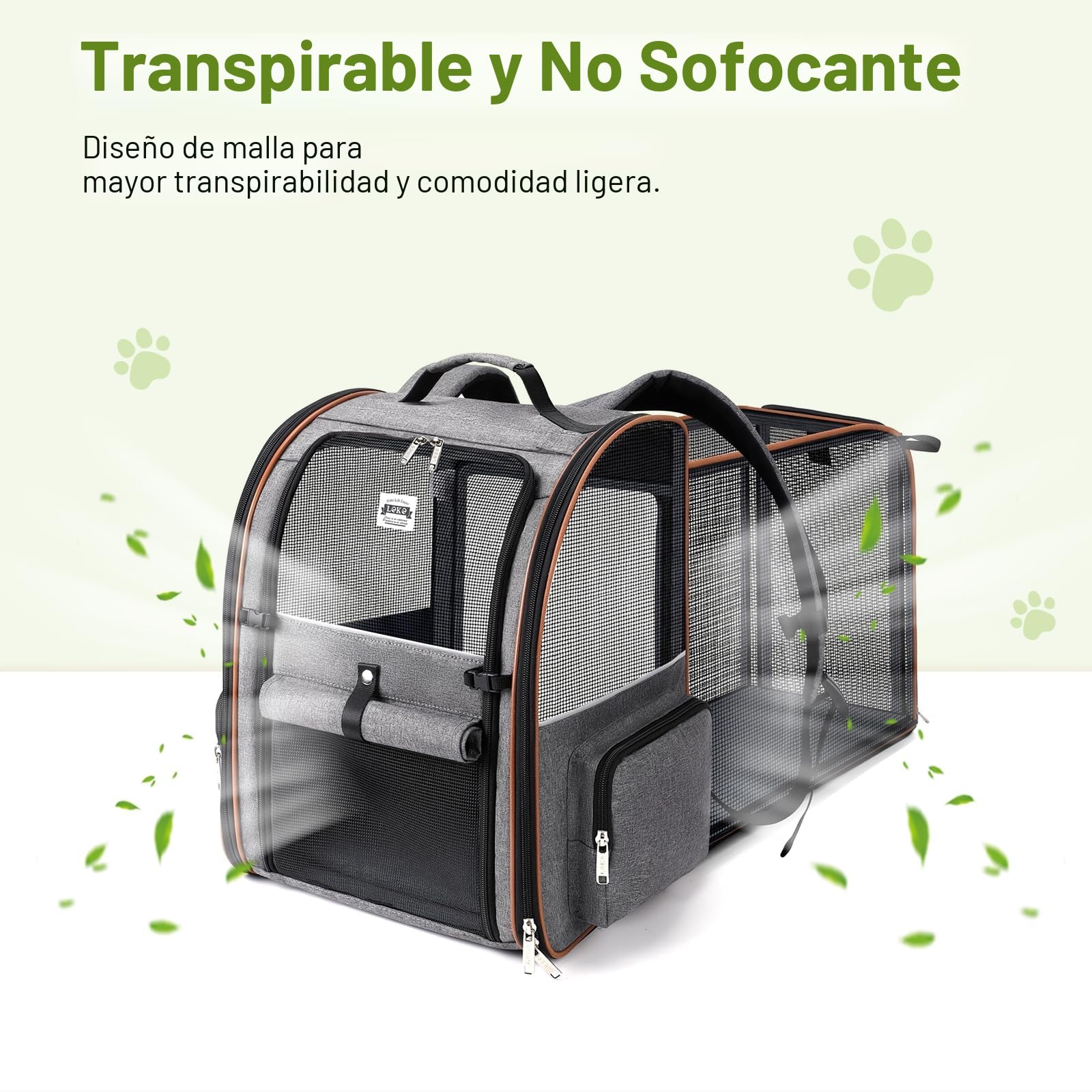 Transportín Grande para Gatos y Perros pequeños, expandible, Gatos medianos, Capacidad para hasta 8,1 kg, Mochila para Perros, Mochila Plegable para Cachorros, para Viajes, Senderismo, Gris