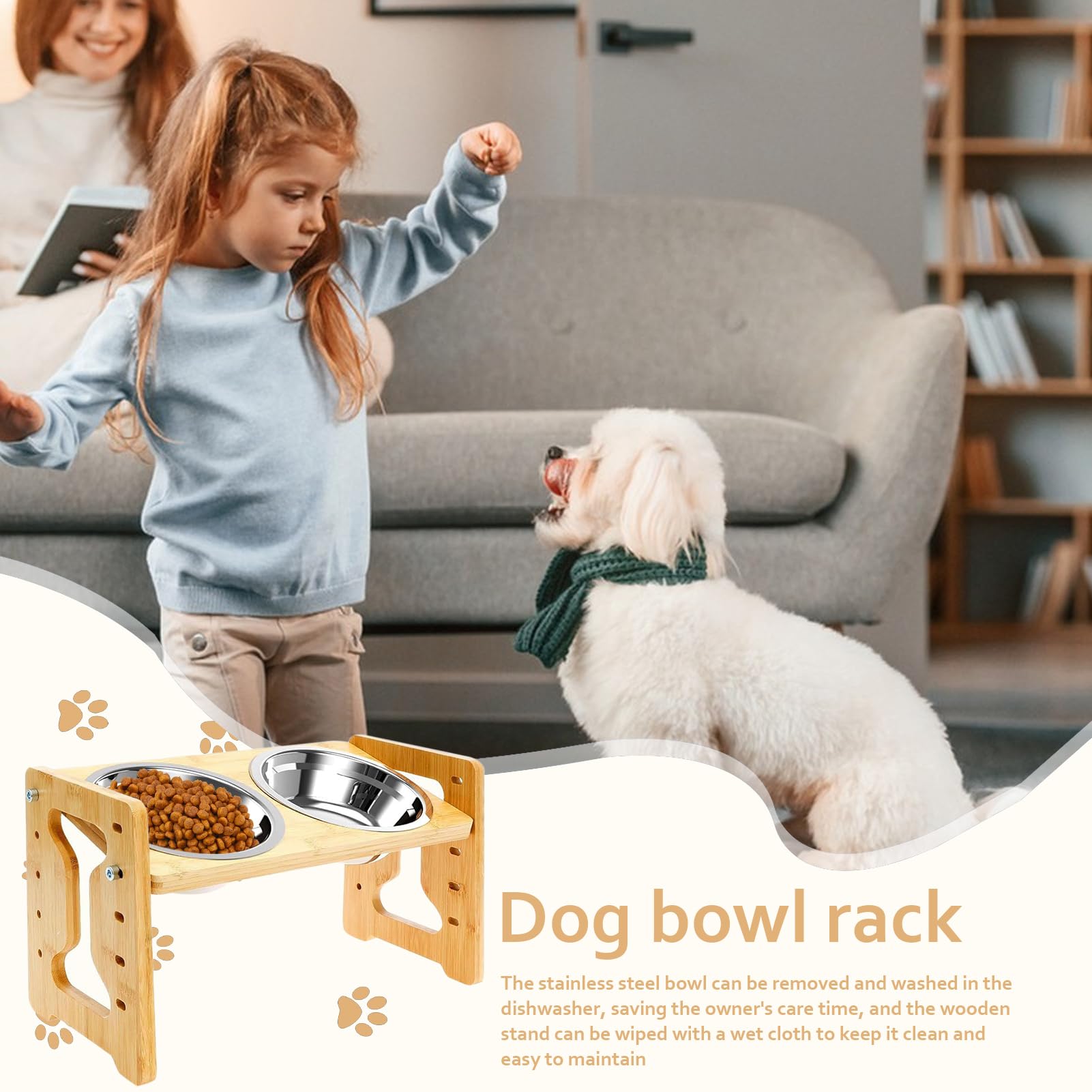 Gamelle surélevée pour chien, hauteur réglable, en acier inoxydable, double mangeoire inclinée en bois, alimentation lente, base antidérapante ergonomique pour chiot pour manger et boire