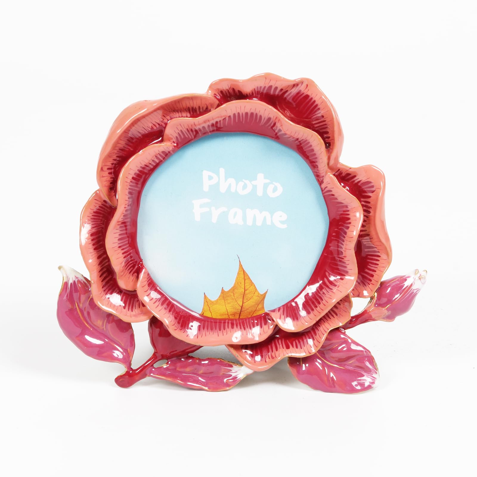 Decorative Picture Frame, Display 3 x 3 inch Pictures with HD Glass Front, Round Metal Vintage Floral Photo Frame for Tabletop, Home DΓ©cor