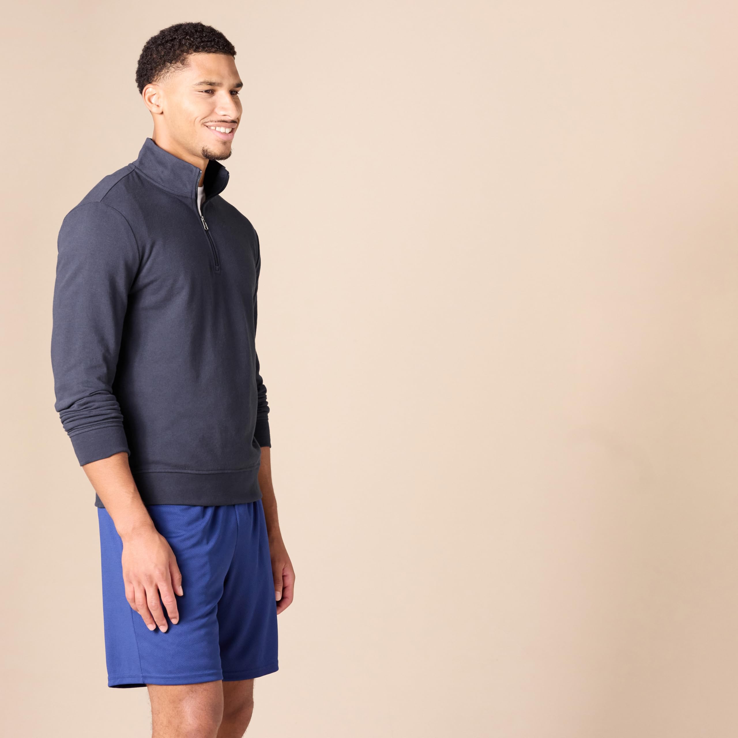 Amazon Essentials Homme Sweat-Shirt à Col Montant, à Fermeture Éclair 3/4, en Tissu Éponge French Terry Léger
