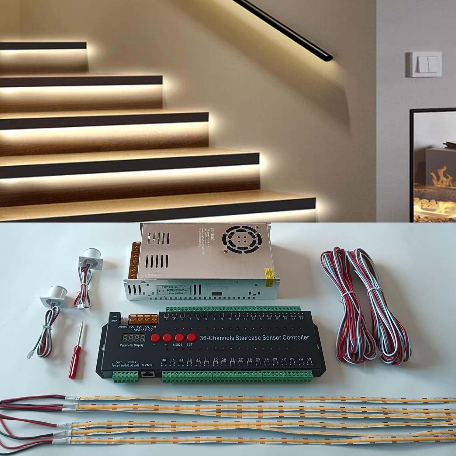 AUTUNEER Intelligent Motion Sensor LED Stair Lighting Kit MAX 20 Stairs, 60 Inches Long Cuttable