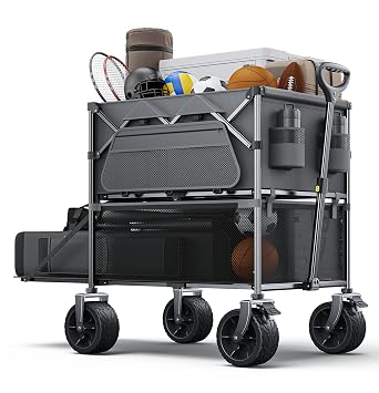 Everyfun Katlanabilir  ift Katl  Vagon Arabas , 217 kg Kapasiteli, B y k Tekerlekli Plaj Arabas , Yan Cepler, Gri