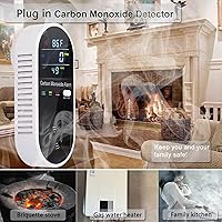 Vista 5 de Detectores de Monóxido de Carbono, Detector de Monóxido de Carbono Enchufable con Sensor de Temperatura y Humedad Integrado, Alarma de Nivel de CO