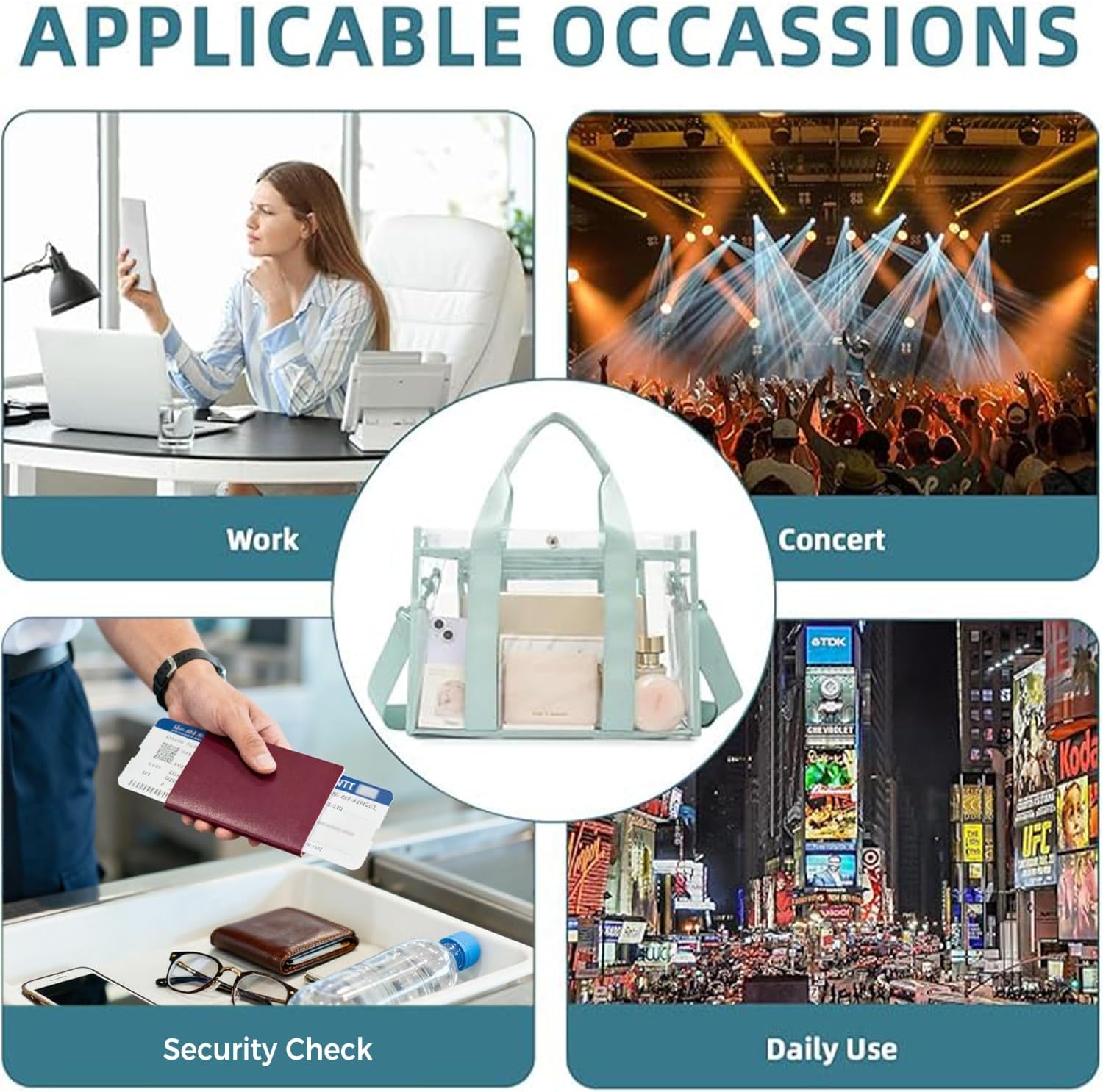 BAGAIL Stadium Approved Clear Tote Bag with Inner Pocket, Transparent Travel Bag for Sports Event, Concert, Work