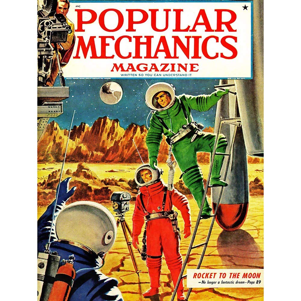 Wee Blue Coo Science Magazine Cover Popular Mechanics Rocket Moon Astronaut Art Print Poster Wall Decor 12X16 Inch