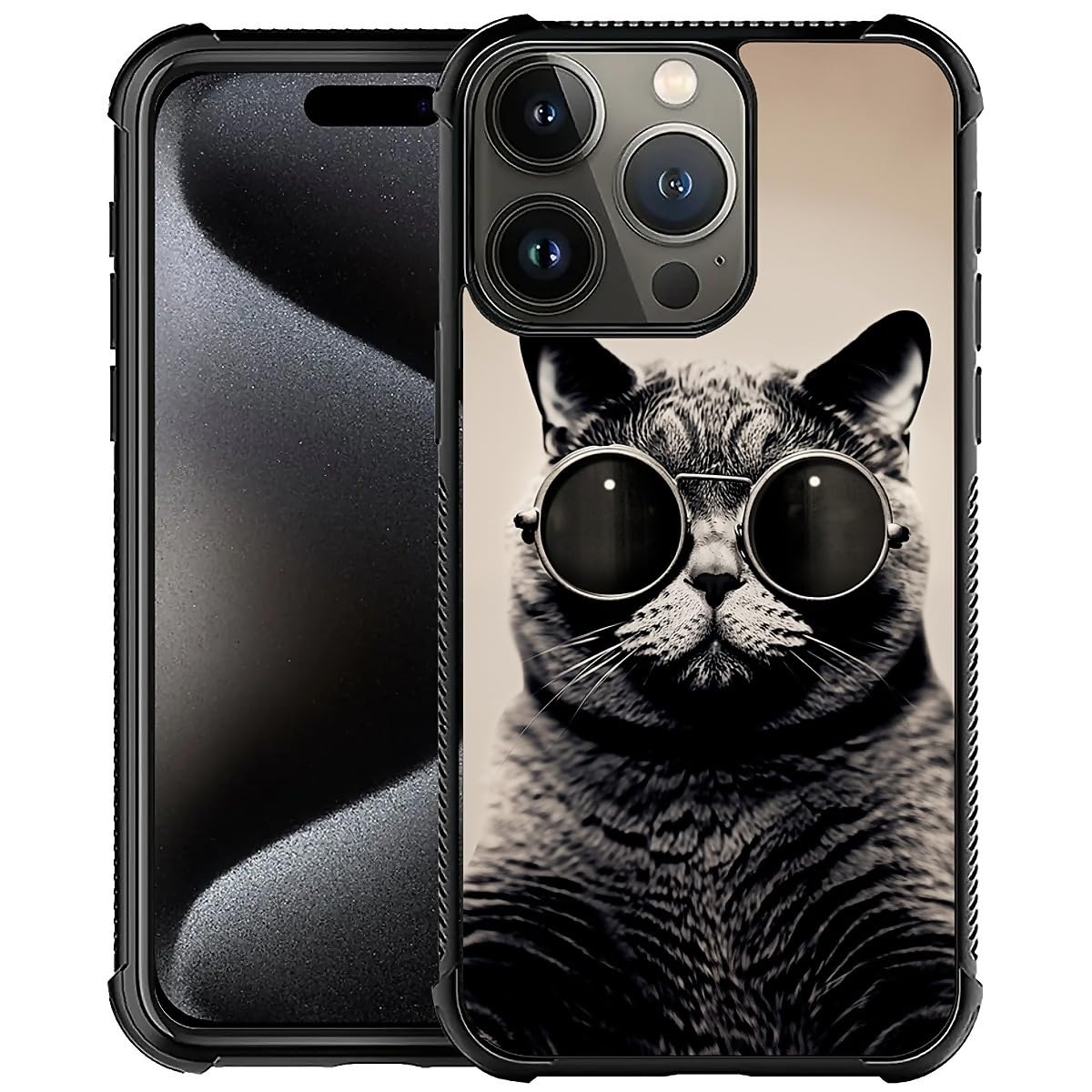 CARLOCA for iPhone 16 Pro Case,Black Cat with Glasses Pattern Ultra Protection Shockproof Soft Silicone TPU Non Slip Back for iPhone 16 Pro