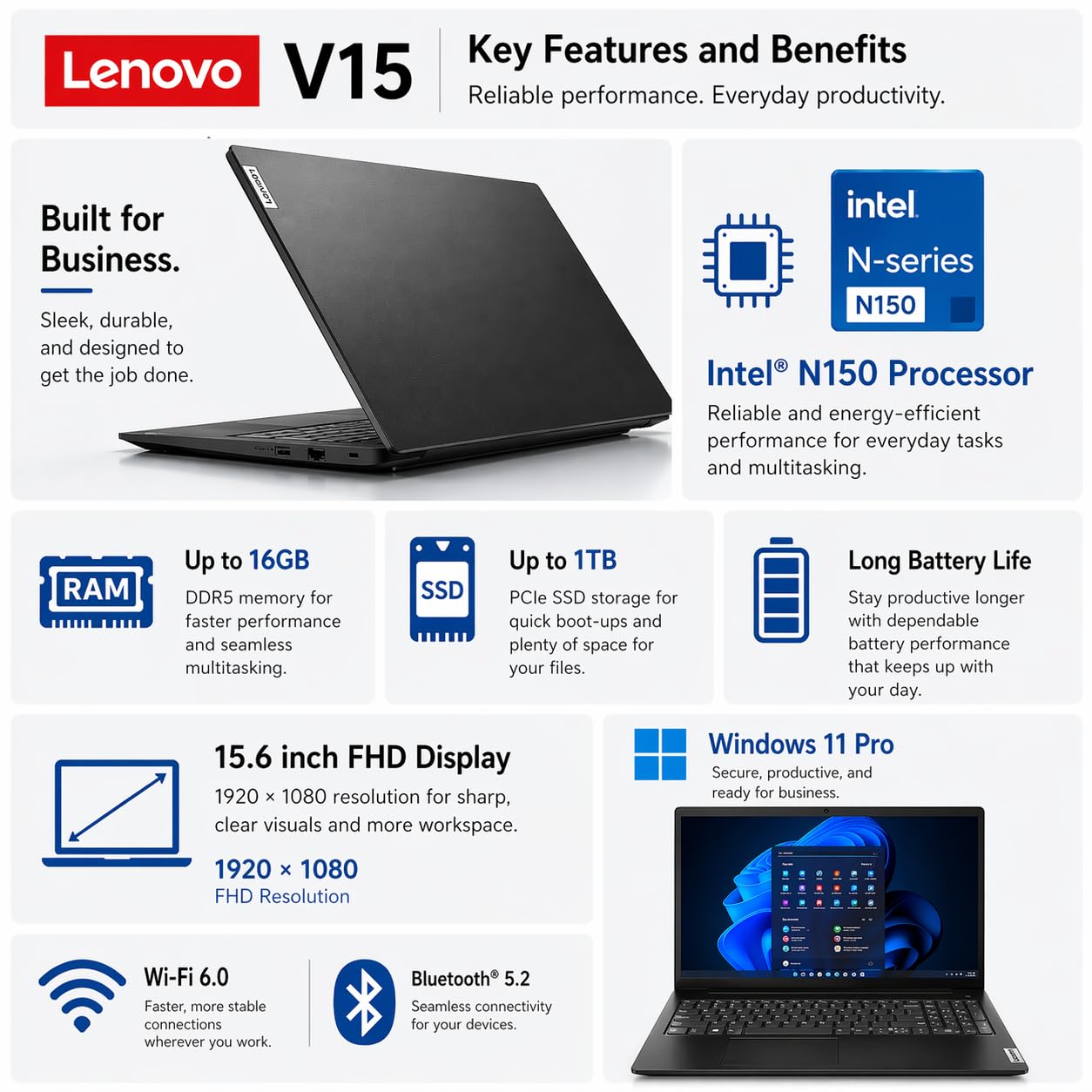 Amazon.com: Lenovo V15 Business Laptop, Next-Gen Intel Quad-Core 