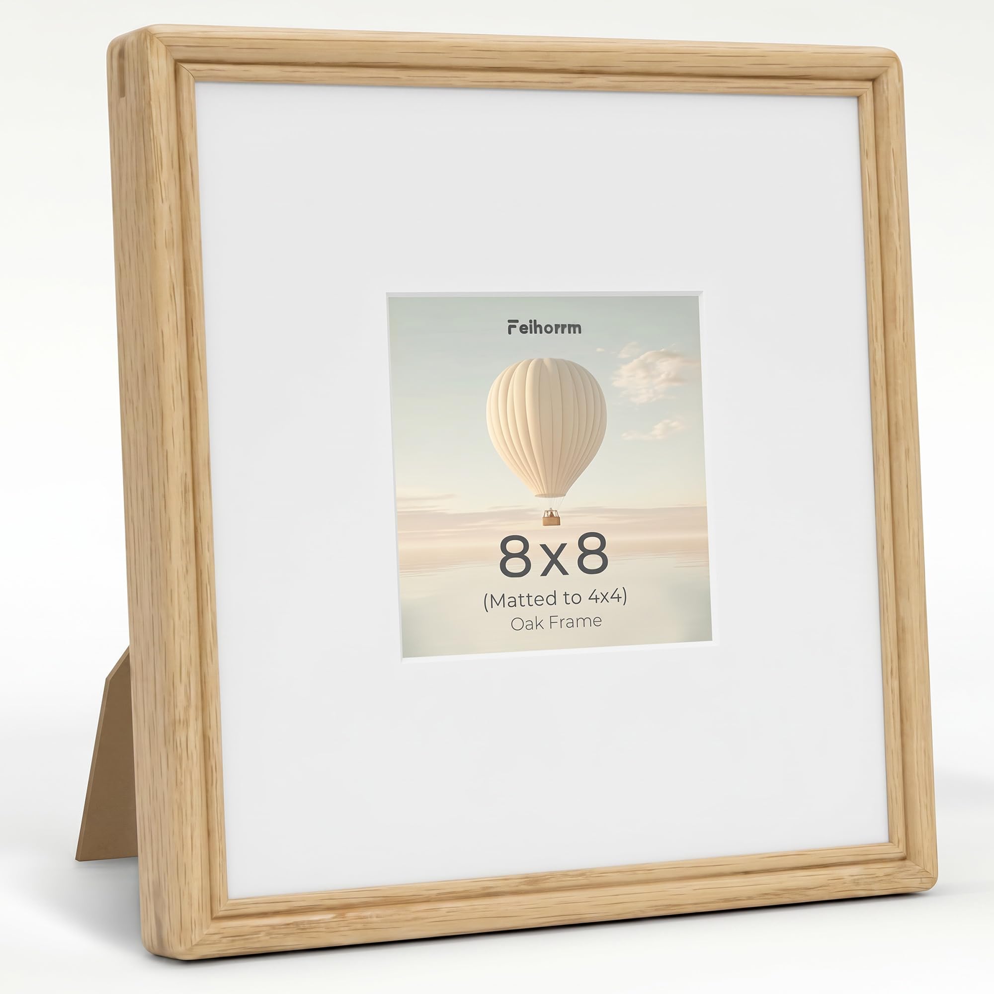 Feihorrm 8x8 Photo Frame, Oak Picture Frame Fit 4x4 with Mat