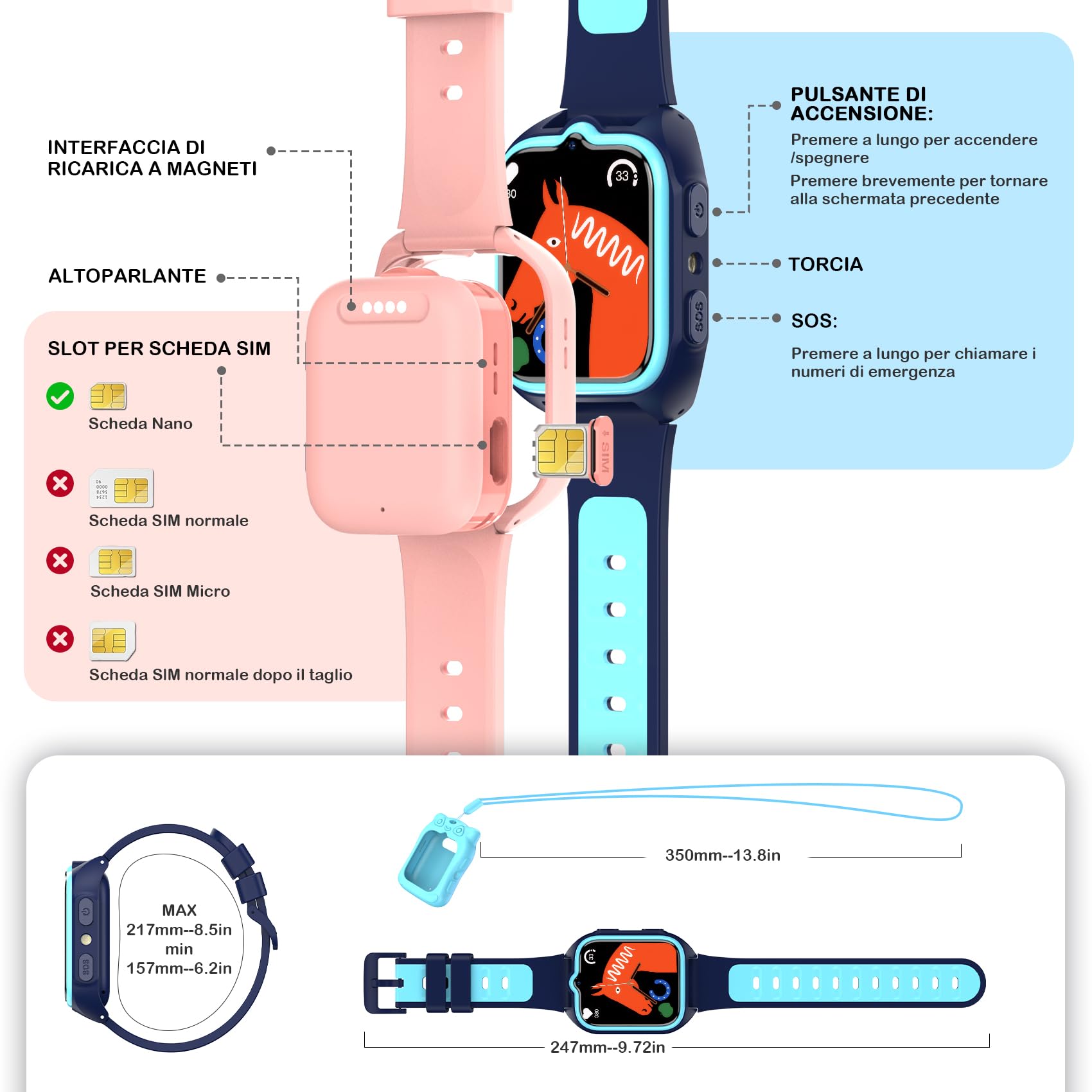 Orologio Smartwatch per Bambini, Smartwatch Bambini 1.75" con Torcia LED, Posizionamento GPS, Videochiamate HD, Sveglia, Modalità Gioco, Contapassi, Messaggistica Vocale, Rosa