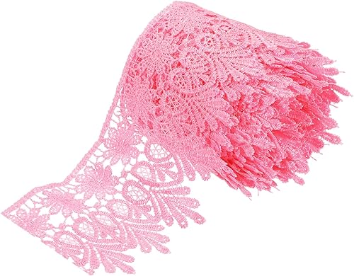 MECCANIXITY Cinta de encaje de 3 pulgadas de ancho de 5 yardas con patrón floral rosa bordada para costura y manualidades, envoltura de regalos,