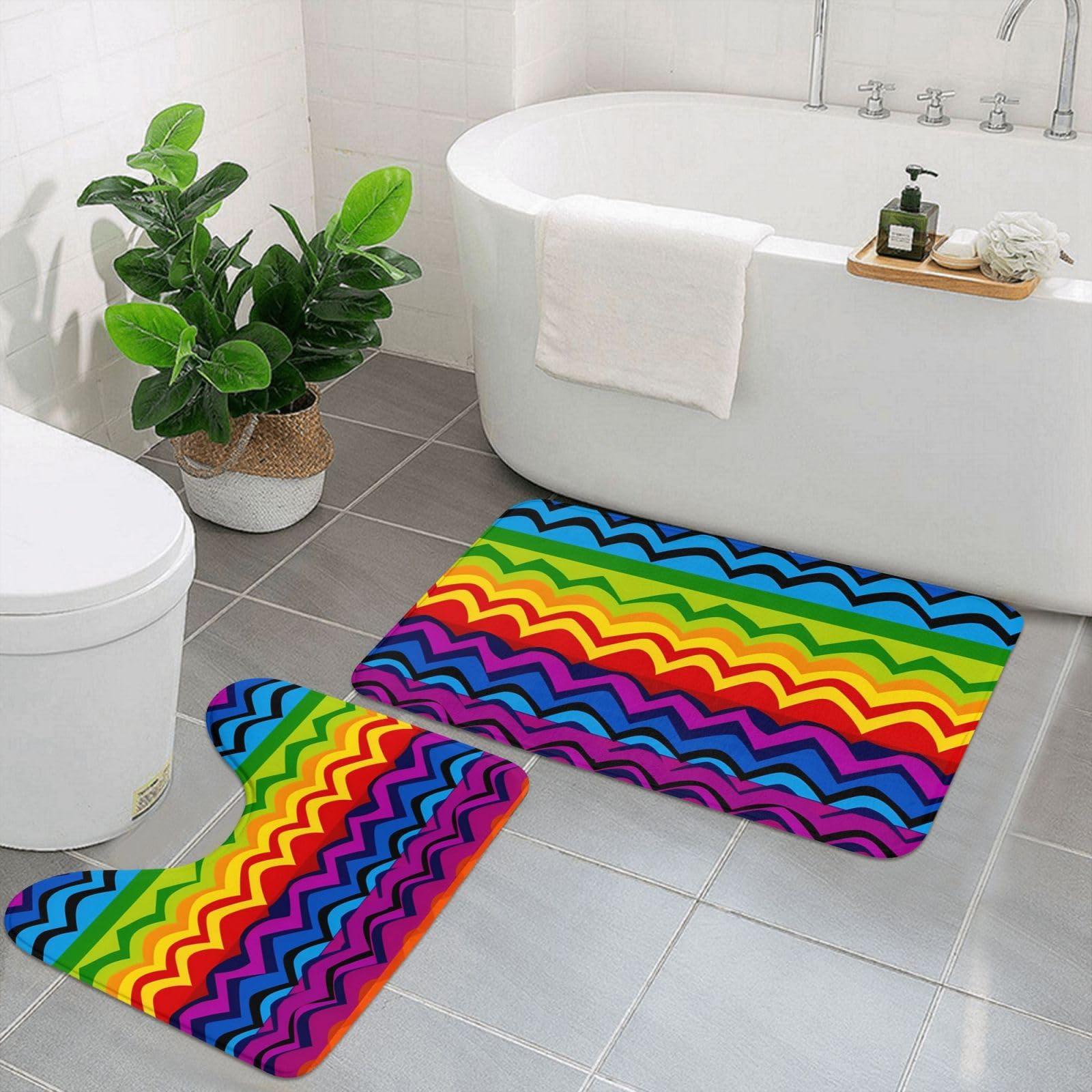 Tapis de bain Gay Pride absorbant en microfibre avec tapis WC assorti noir
