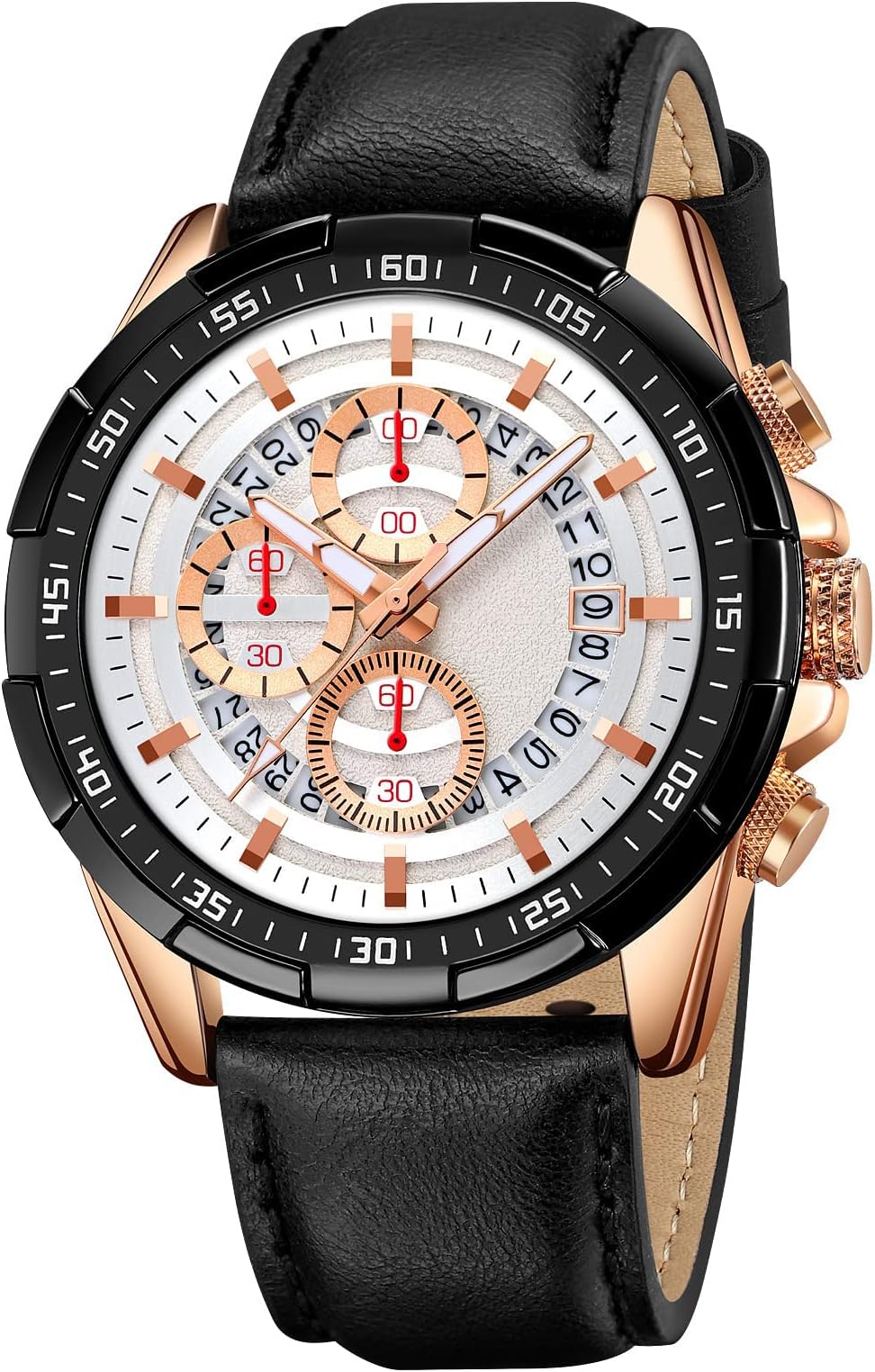 Mens Watches, Analog Quartz Watch, Chronograph, Waterproof, Elegant Gifts, for Men Leather Strap Wrist Watches and Business Casual Wrist Watch for Men