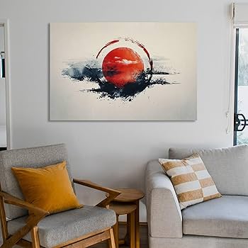 Amazon.co.jp: 絵画 赤い太陽の水墨画インテリア 絵画 モダンな