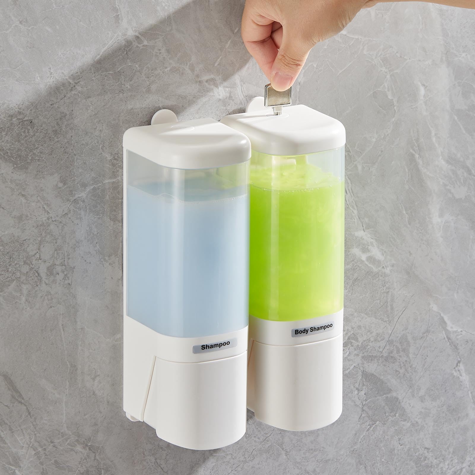 Dispenser di Sapone Liquido Doppio 480 Ml X2 Montaggio a Parete a