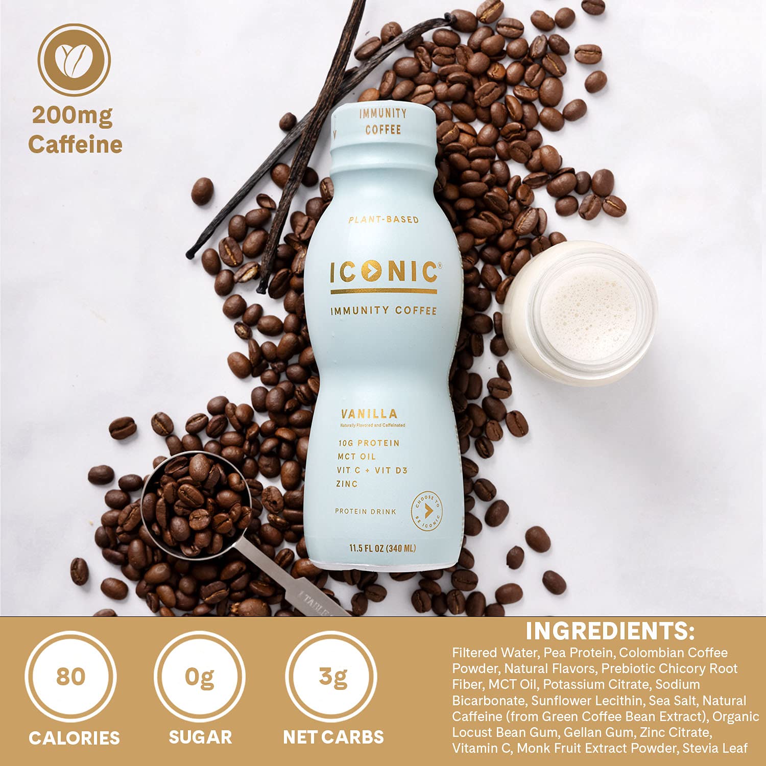 Iconic Protein Coffee, Sample Pack - Keto Coffee Alternative with Vitamin D3, Vitamin C, Zinc, MCT Oil (1g), Pea Protein (10g) - 200mg Caffeine - Sugar Free, Gluten Free, Dairy Free - 3 Pack